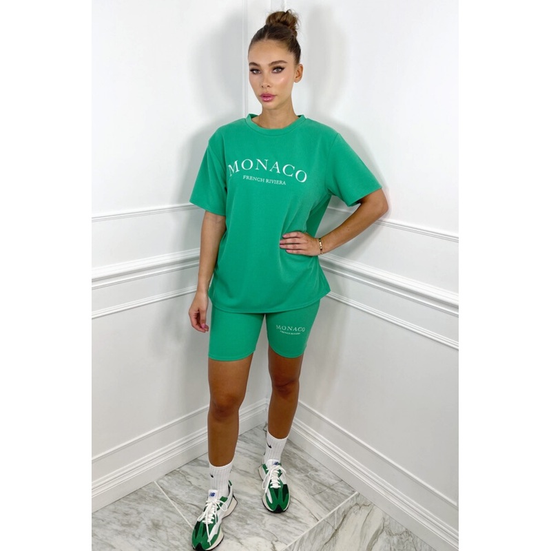 Monaco green embroidered ribbed cycling short coord