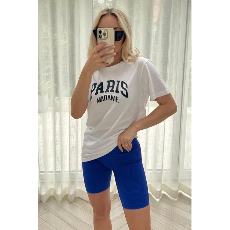paris madame black & white  printed white tee