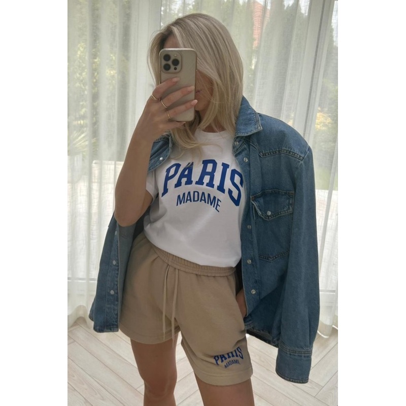 Paris madame blue & stone printed short co-ord