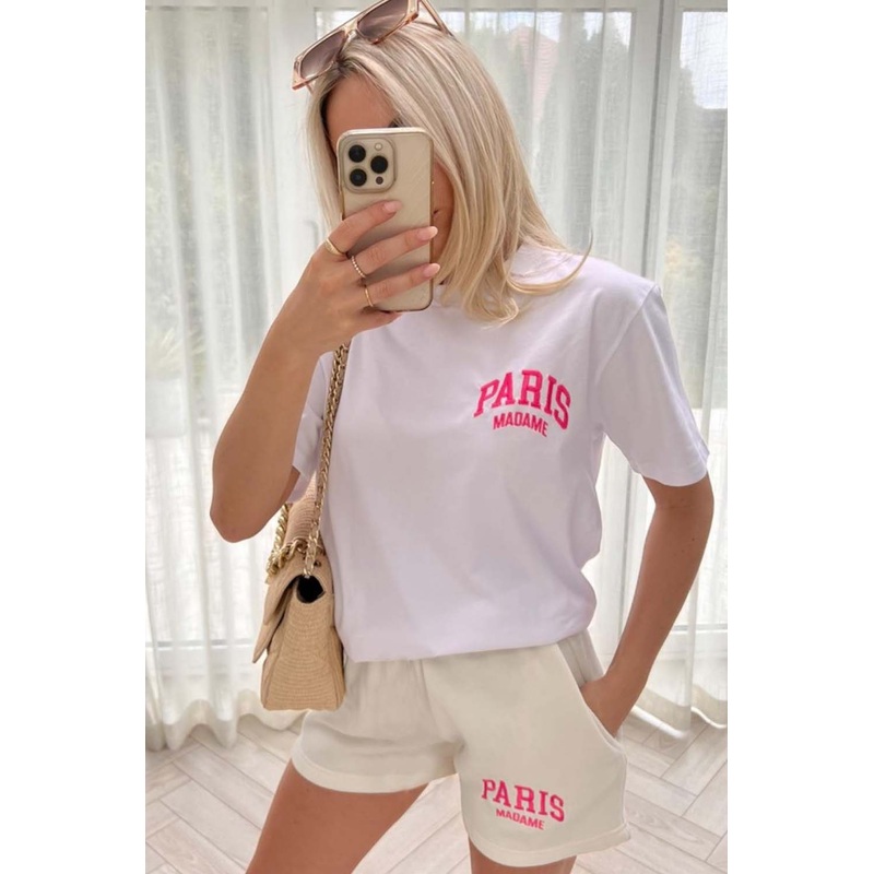 Paris madame pink & cream embroidered short co-ord