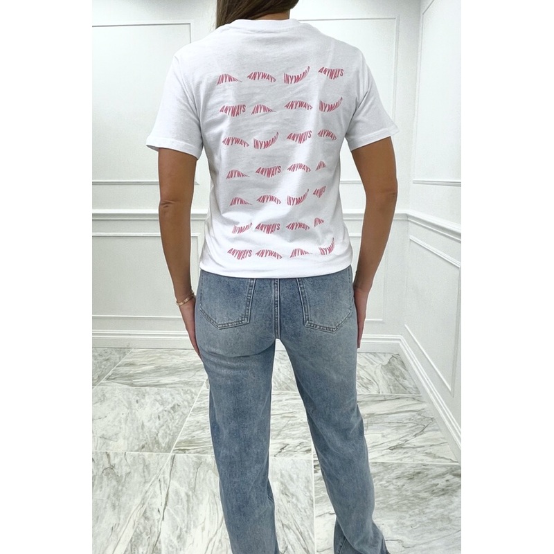 anyways pink & white printed white tee
