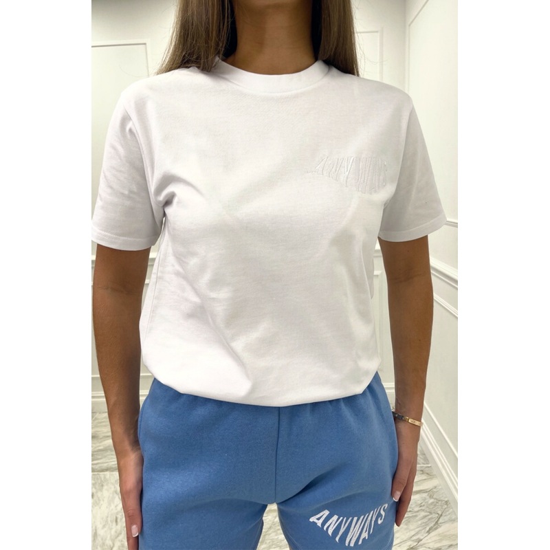 anyways premium embroidered white tee