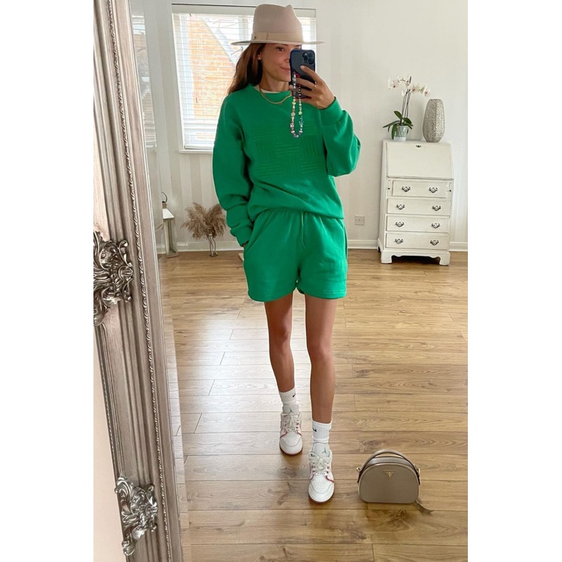 Enaya Bottle Green embroidered short  loungewear set