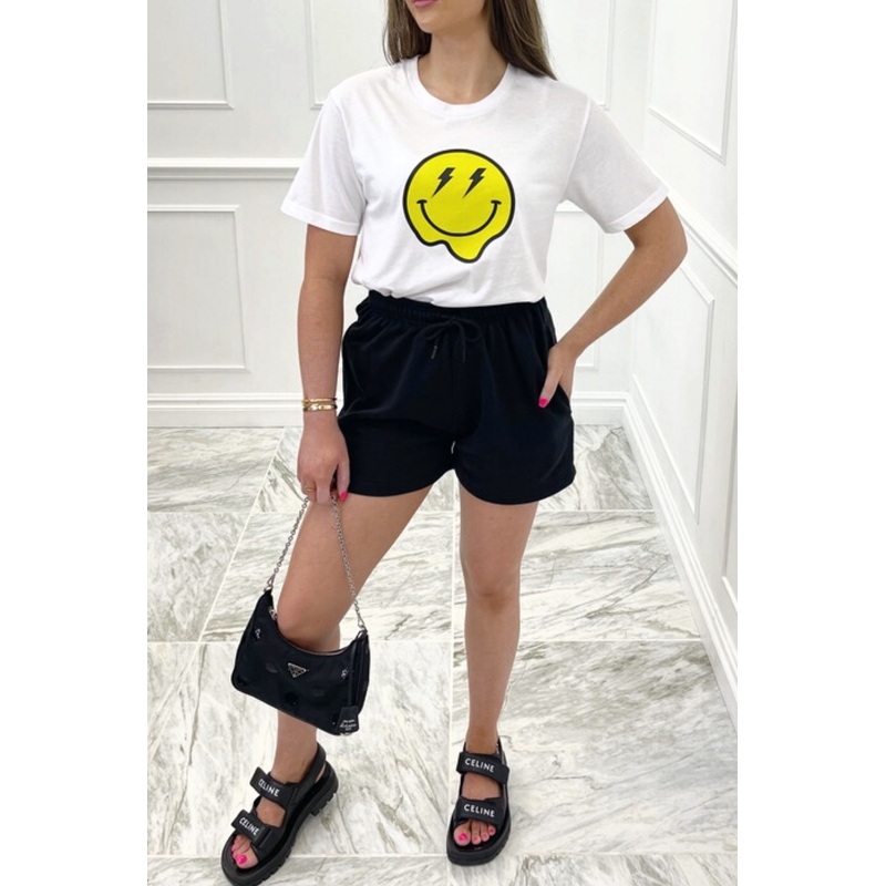 lightening smiley printed white tee