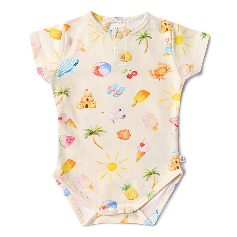 Snuggle Hunny - Organic Short Sleeve Bodysuit | Beach Fun