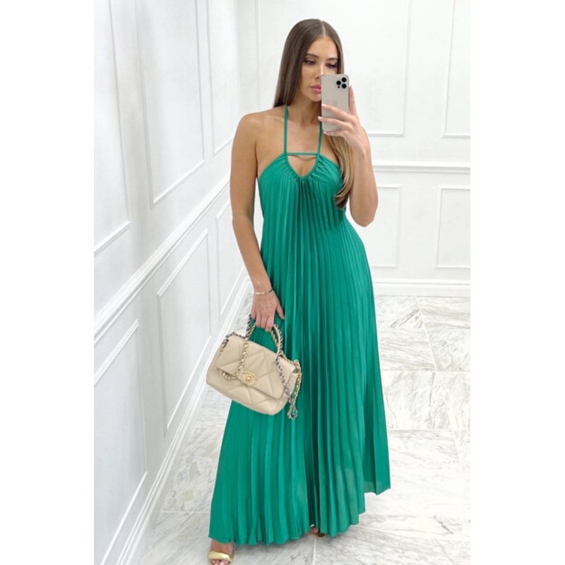Venus green sleeveless pleated maxi dress
