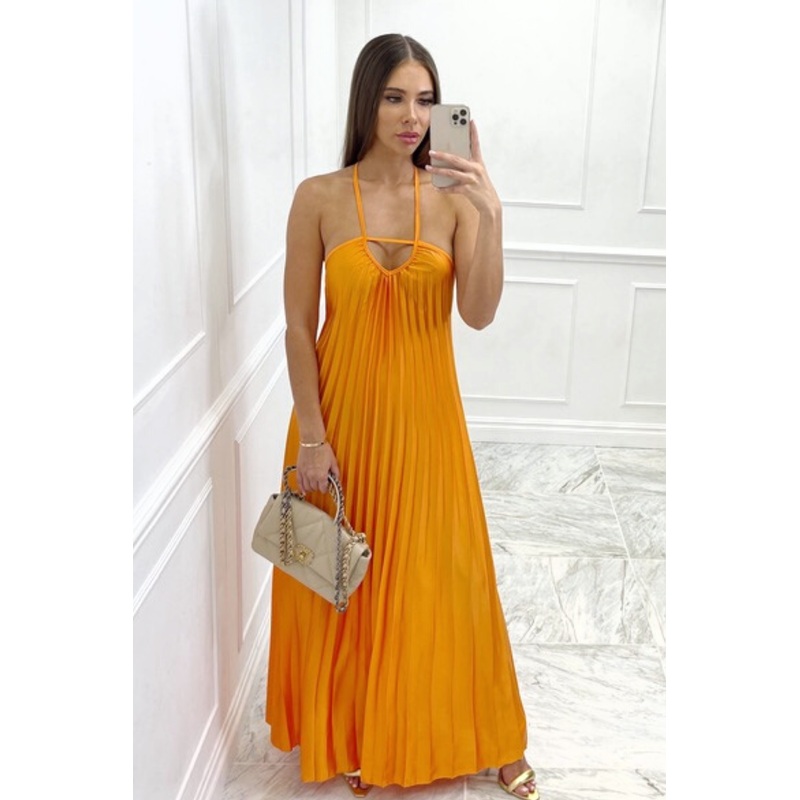 Venus orange sleeveless pleated maxi dress