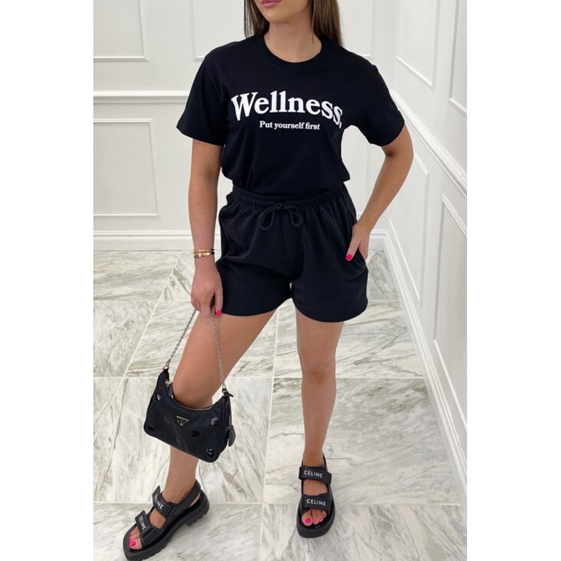 wellness printed black tee