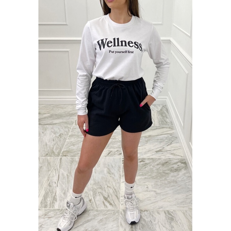 wellness printed white long-sleeve tee