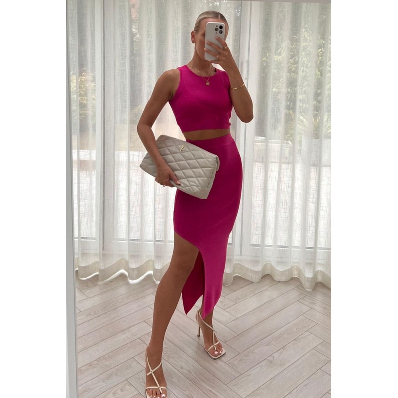 Ellouise pink two piece skirt co ord