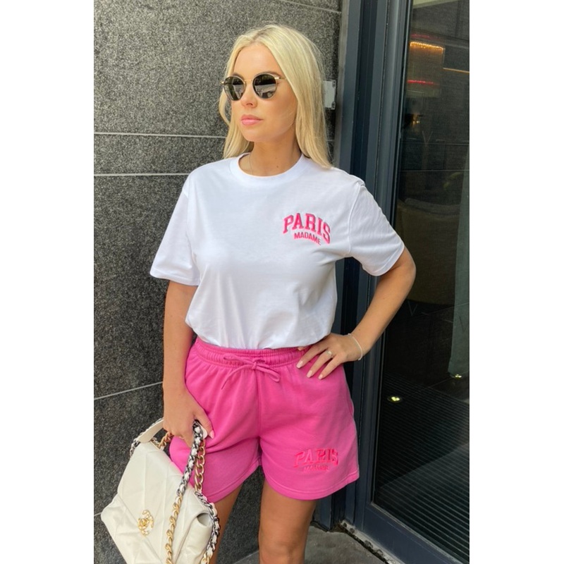 Paris madame hot pink embroidered short co-ord