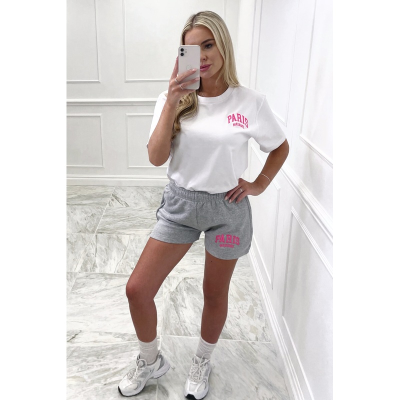 Paris madame pink & grey embroidered short co-ord