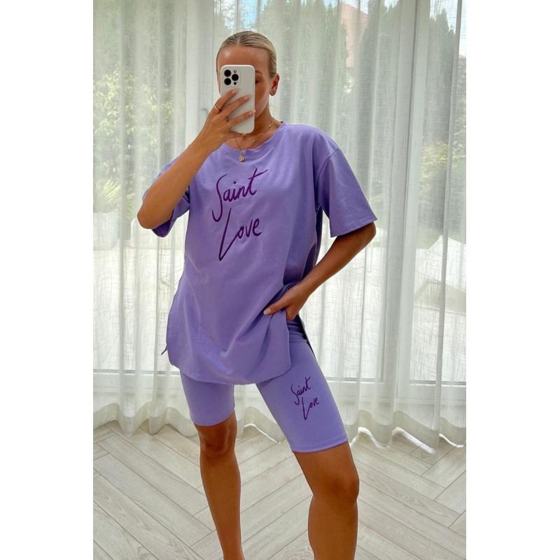 Saint love lilac embroidered cycling short coord