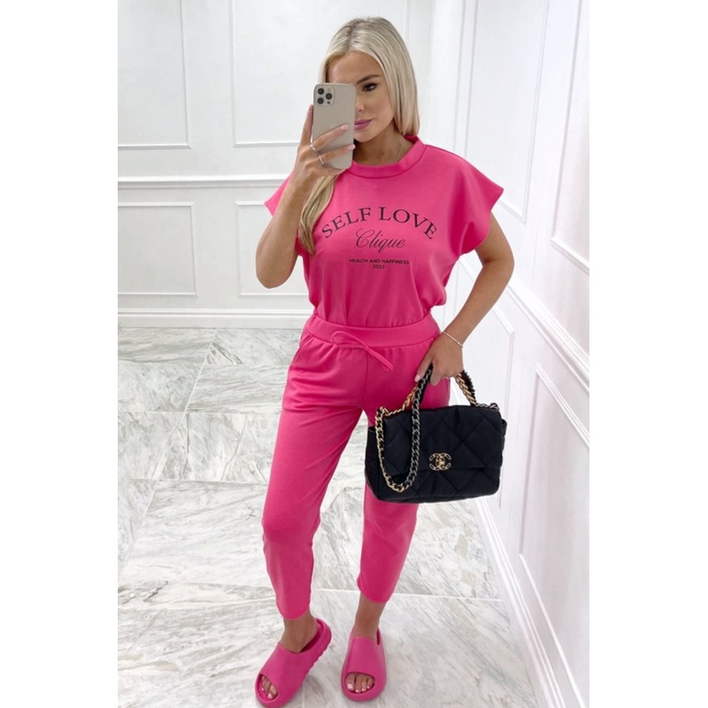 Self love hot pink box top jogger coord