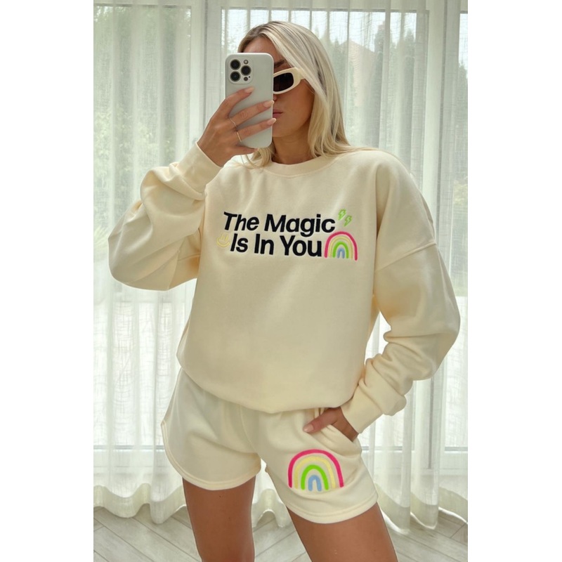 the magic is in you ecru sweater short loungewear set