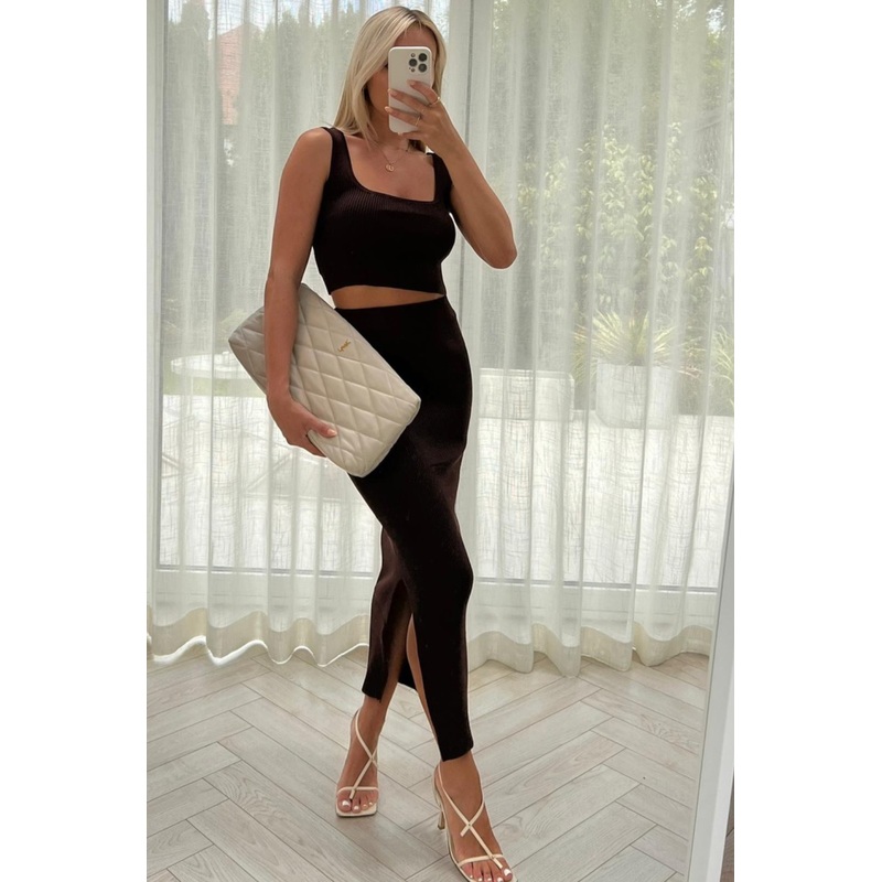 Vivian chocolate two piece skirt co ord