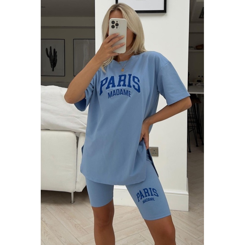Paris madame blue embroidered cycling short coord