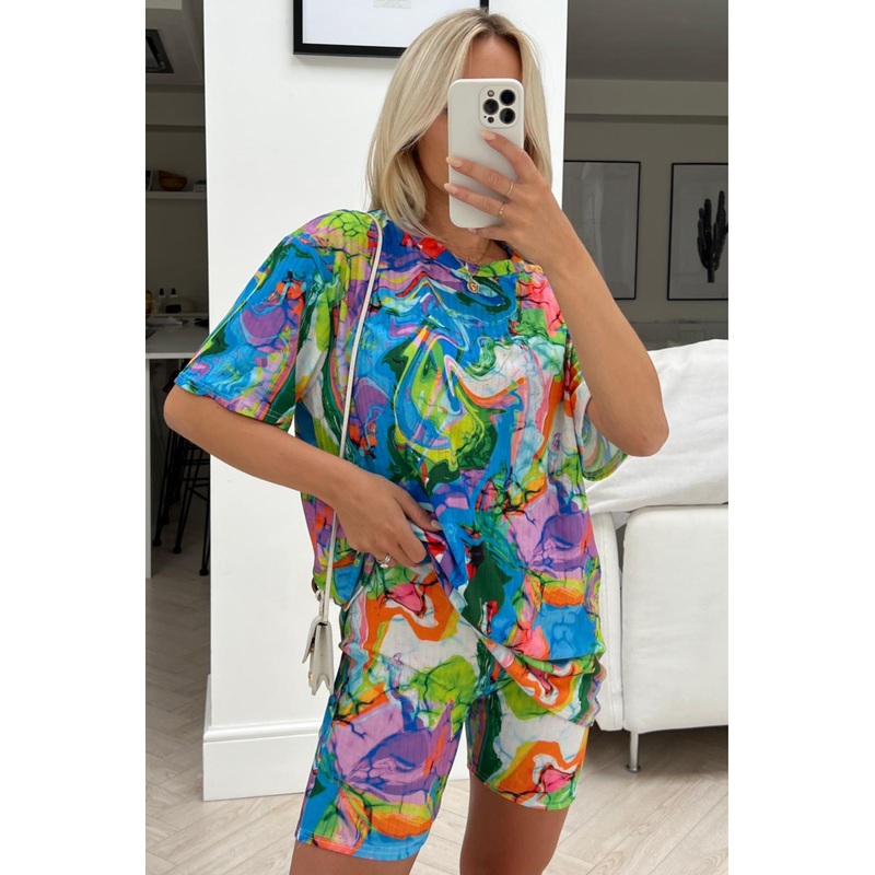 riley multi pattern ribbed cycling short coord