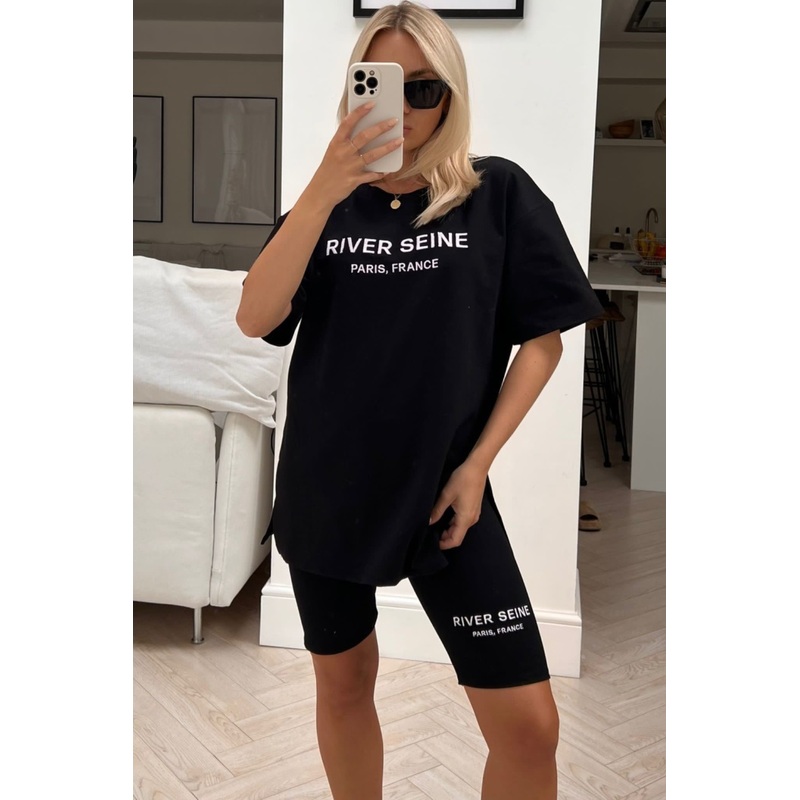 river seine black & white embroidered cycling short coord