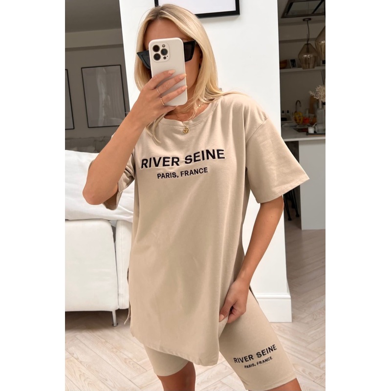 river seine stone & black embroidered cycling short coord