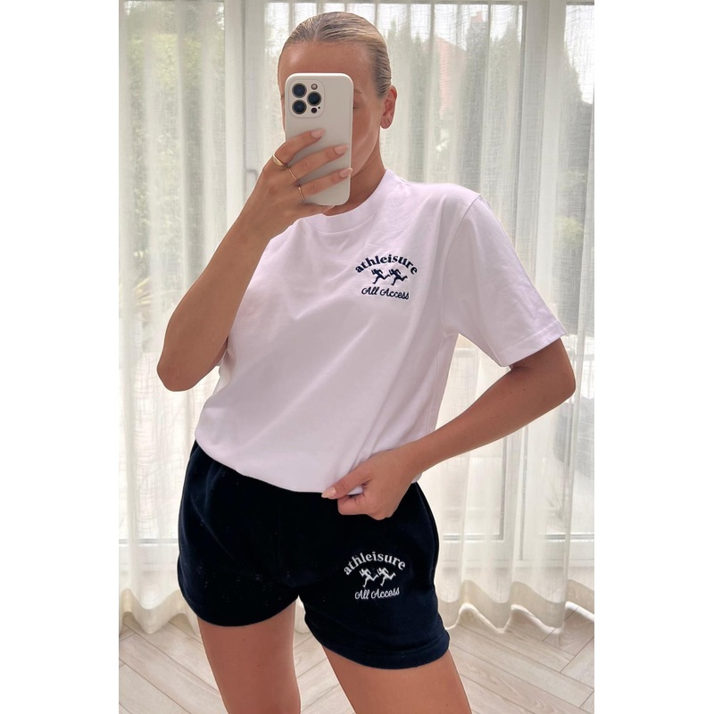 Athleisure navy & white embroidered short tee co-ord