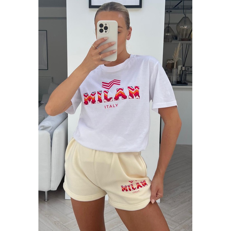 Milan zigzag fuchsia & ecru printed tee short coord