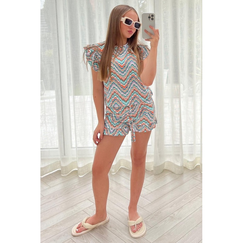 Mini Meila multi stripe frill short coord