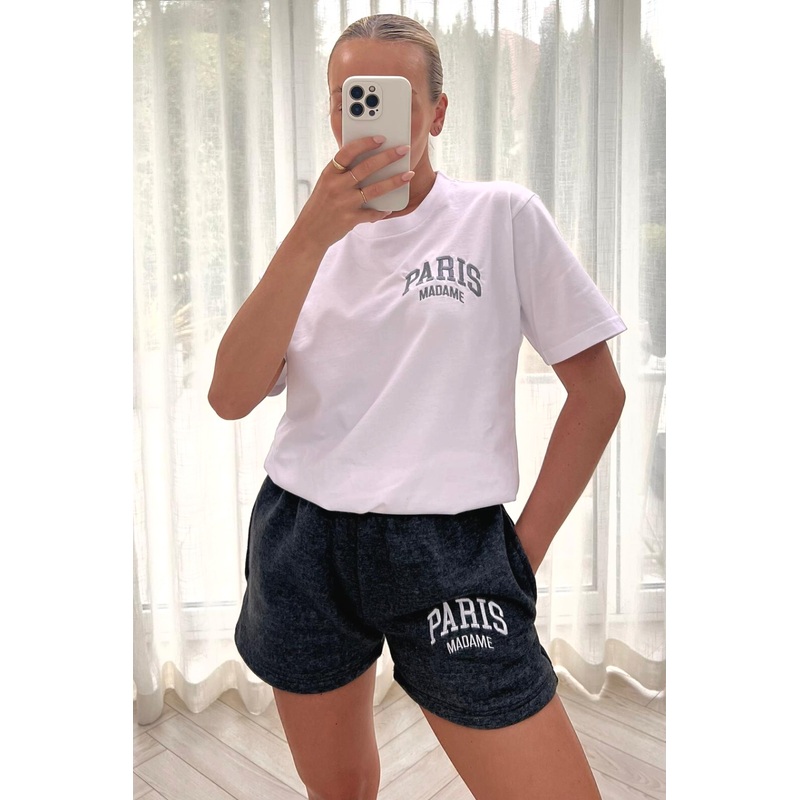 Paris madame grey & charcoal embroidered short tee co-ord