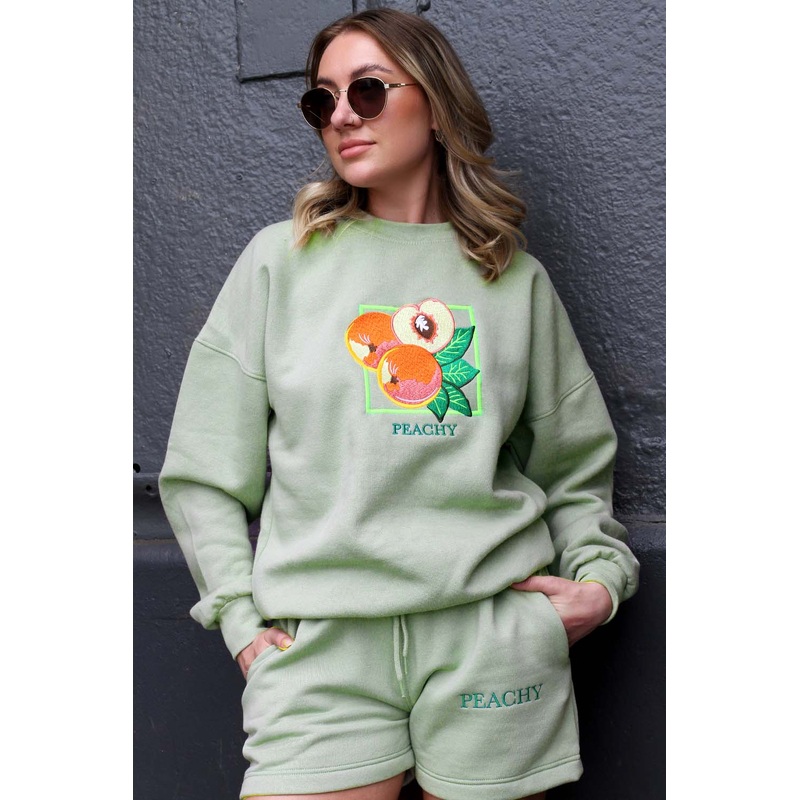 Peachy sage embroidered sweater short coord