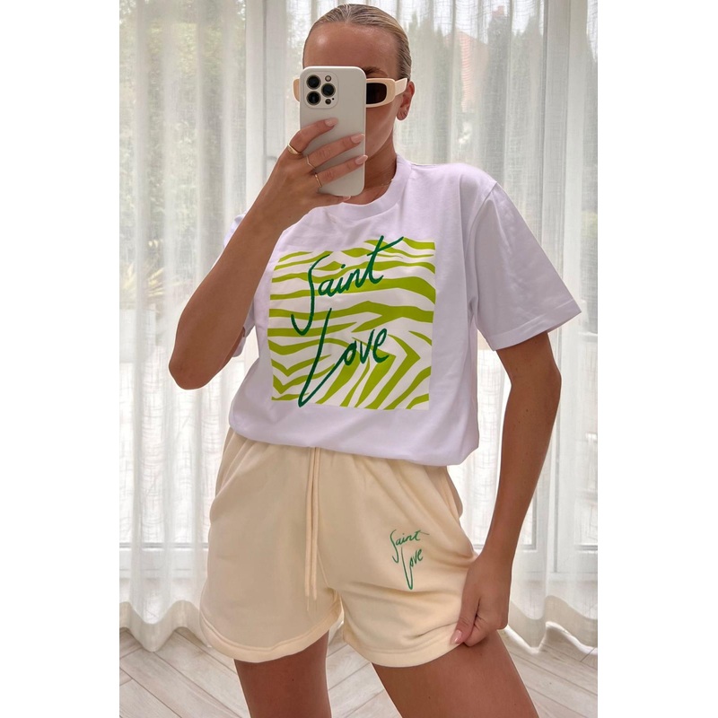 saint love green zebra  printed short tee co-ord