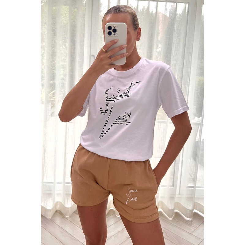 Saint love zebra & tan printed short tee co-ord