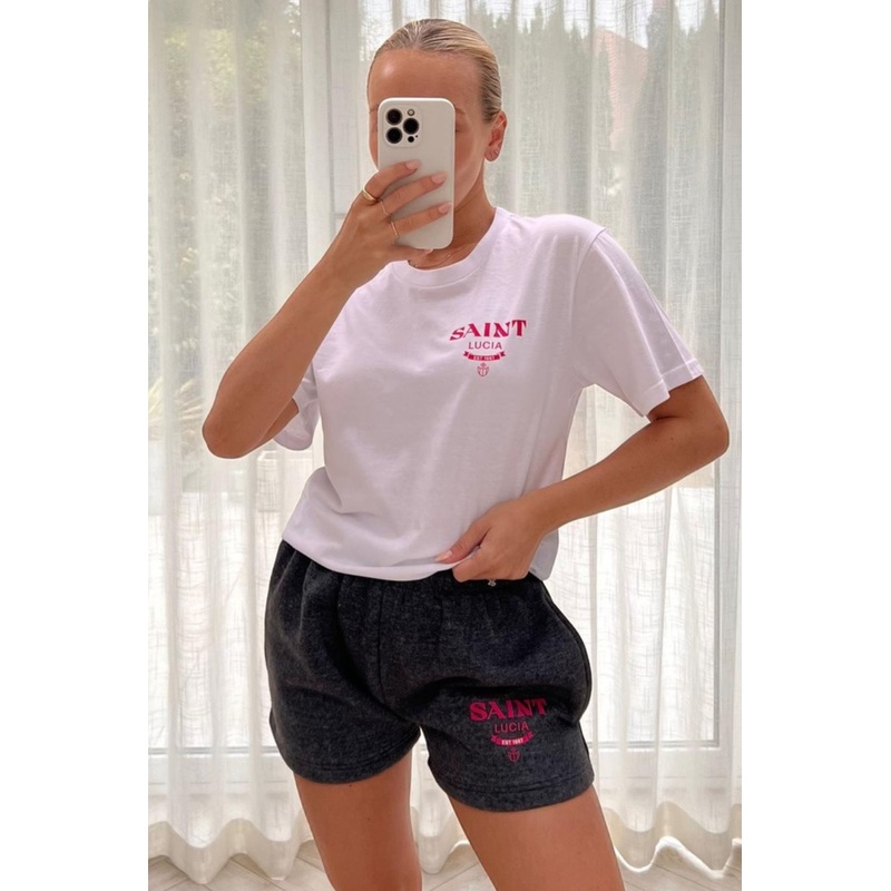 saint lucia pink & charcoal printed short tee co-ord