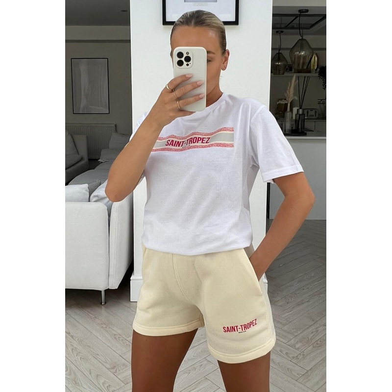 Saint Tropez pink & ecru printed tee short coord