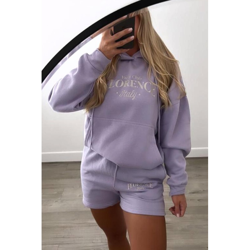 Yacht club embroidered short lilac hooded co ord