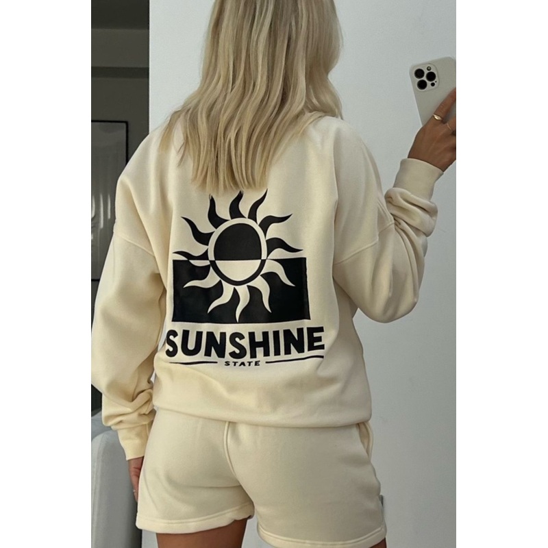 Sunshine ecru & black back print sweater short co ord