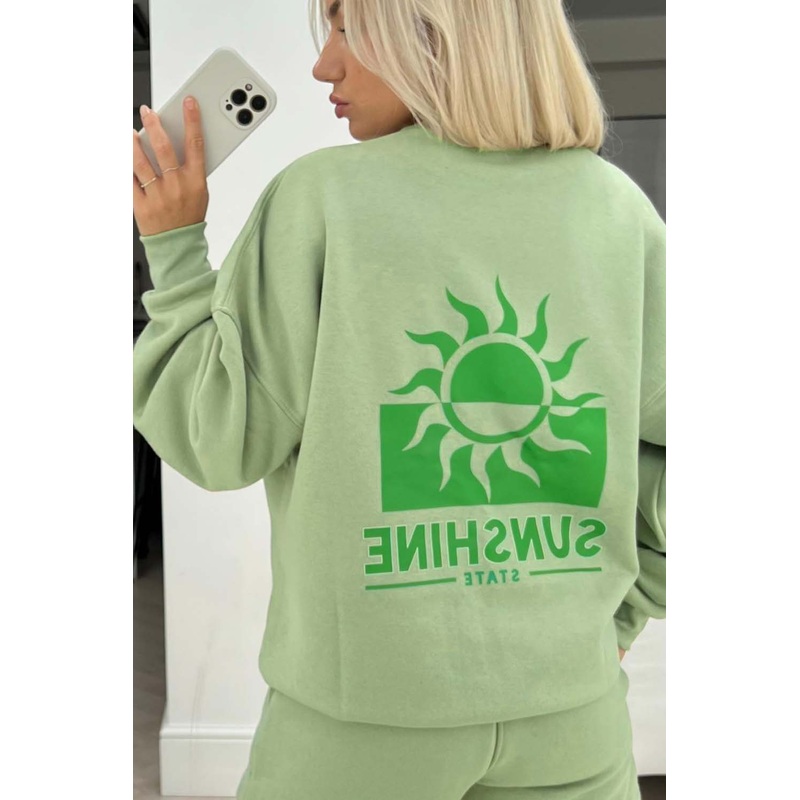 Sunshine sage & green back print sweater short co ord