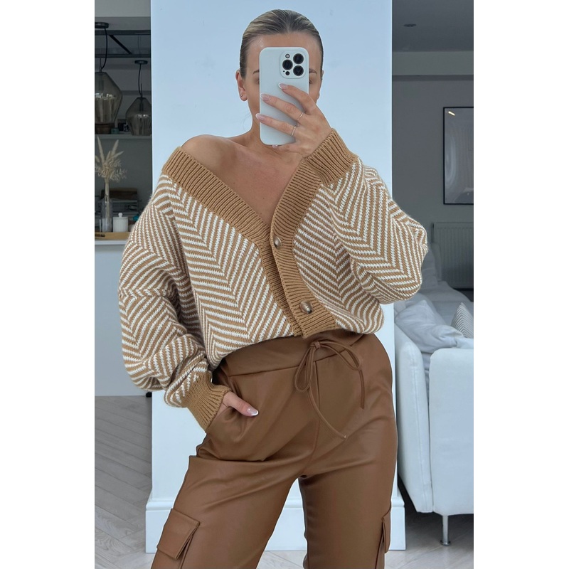 Lilo camel & cream striped short cardigan