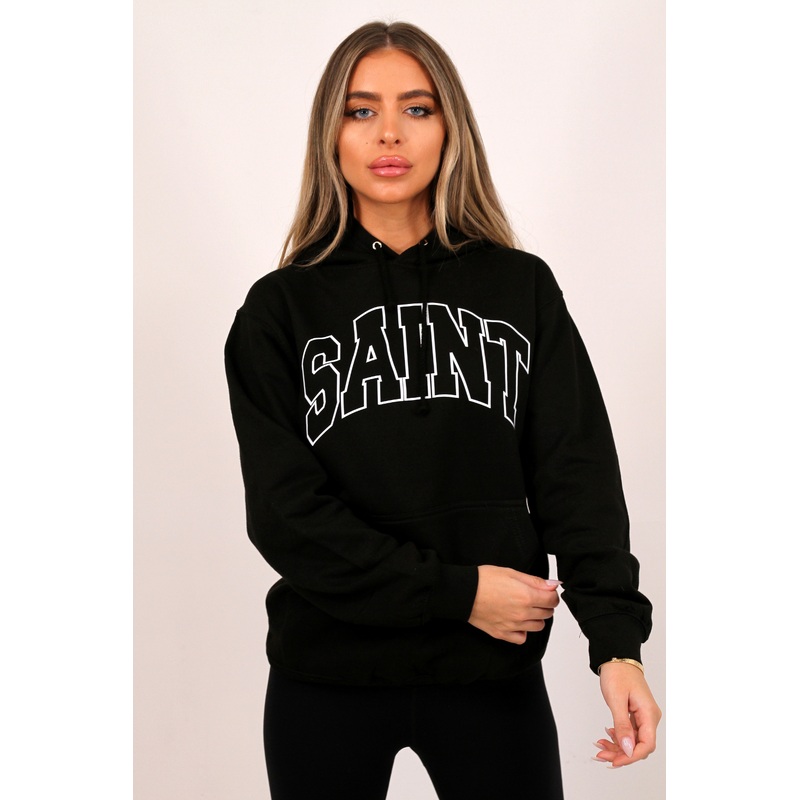 Saint Black & white printed Hoodie