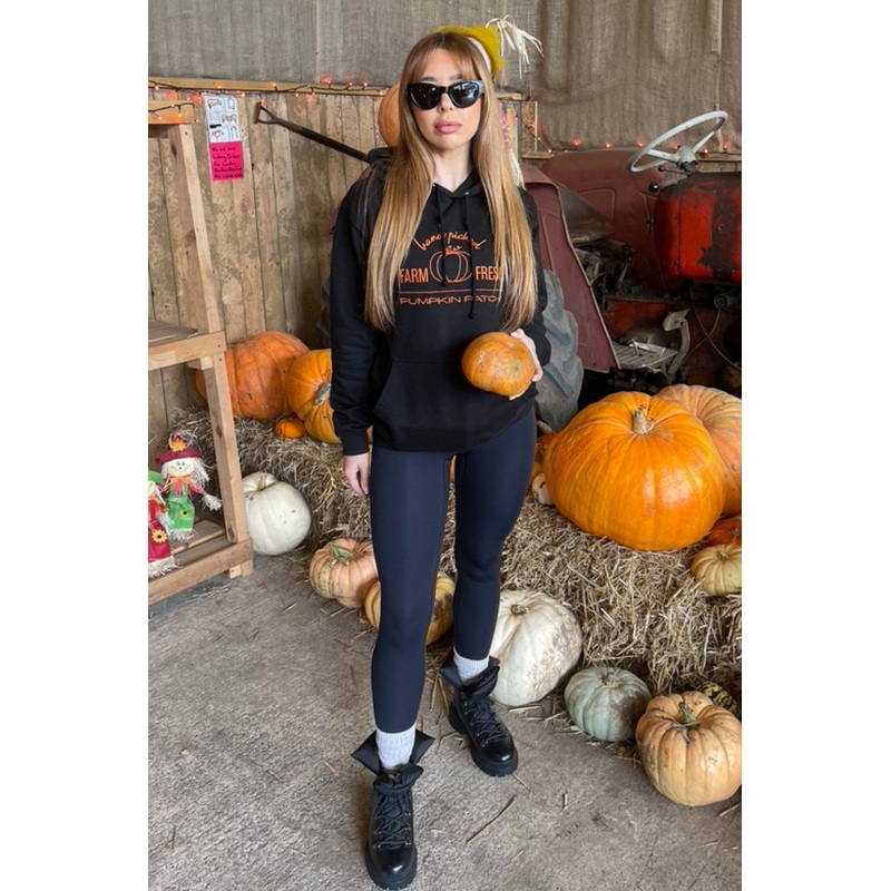 Pumpkin patch black embroidered hoodie