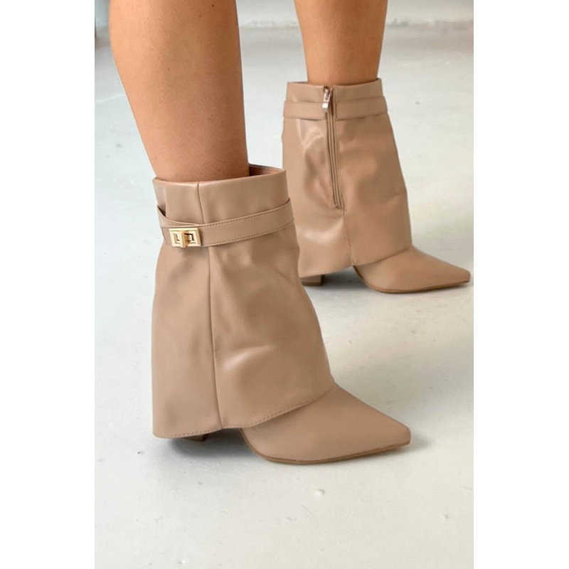 Francesca beige heeled short boots