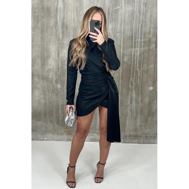 rayla black shimmer long sleeve drape dress