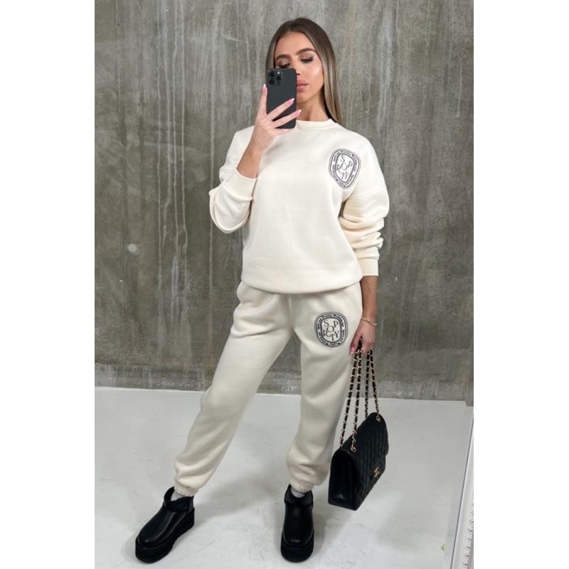 Ecru Sporty & Wealthy Badge embroidered sweater lounge set