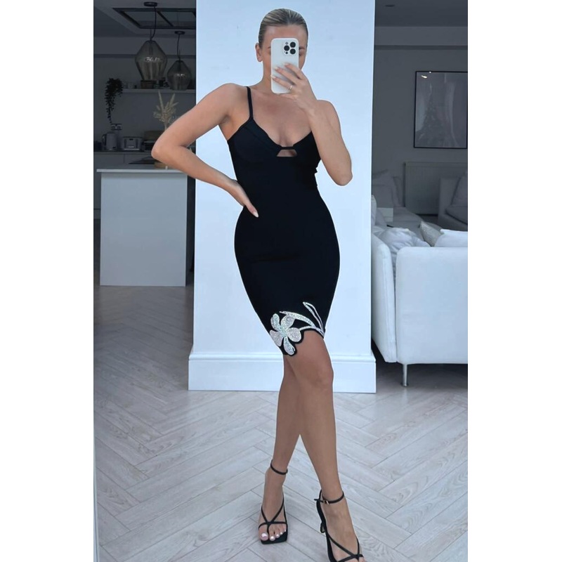 pearl black diamante embellished mini dress