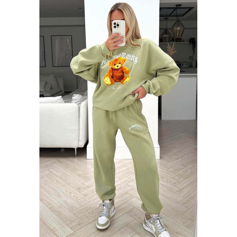 Teddy Hamptons New York Sage & white Printed Loungewear Sweater Set