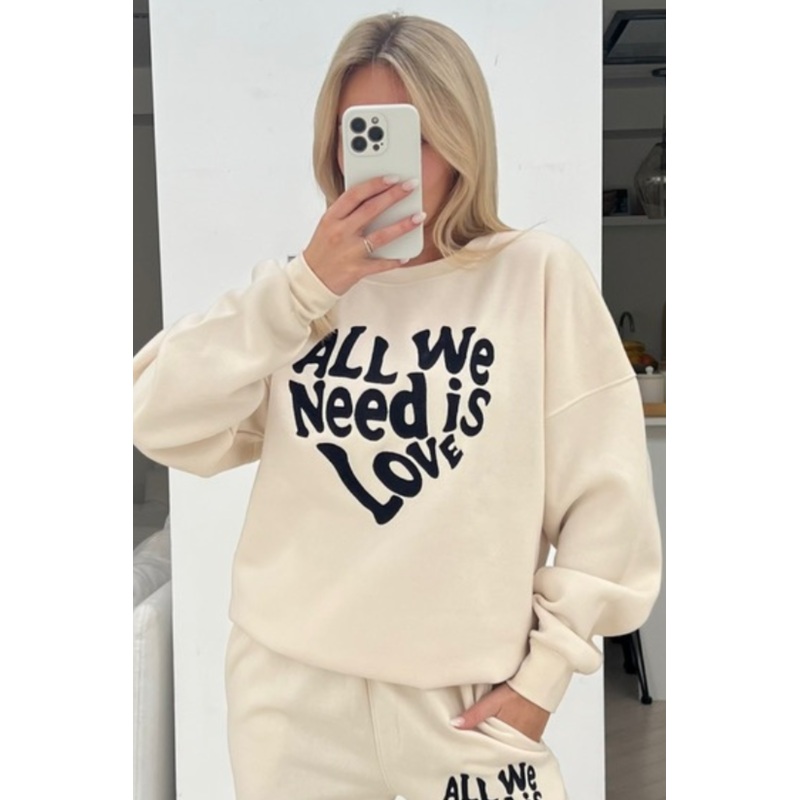 All we need is love ecru embroidered sweater
