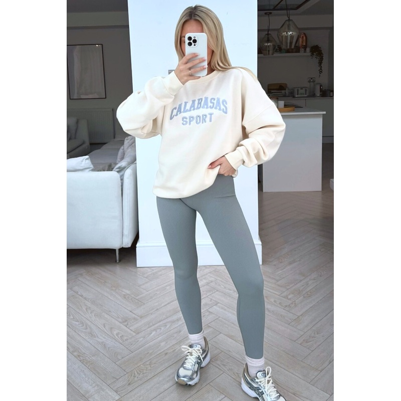 Calabasas ecru embroidered sweater & legging coord