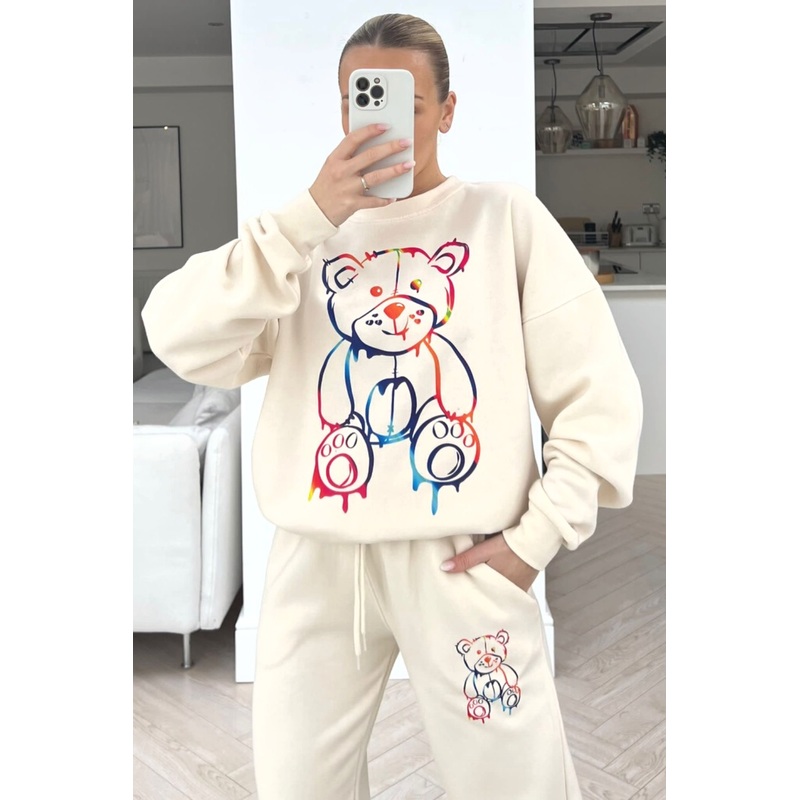 Teddy drip ecru sweater loungewear set