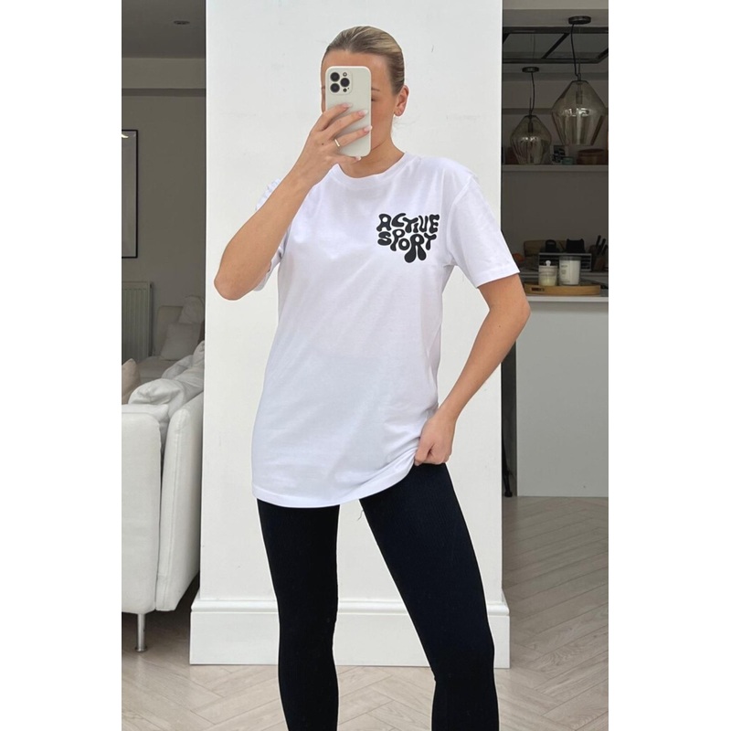 Active sport white & black printed tee