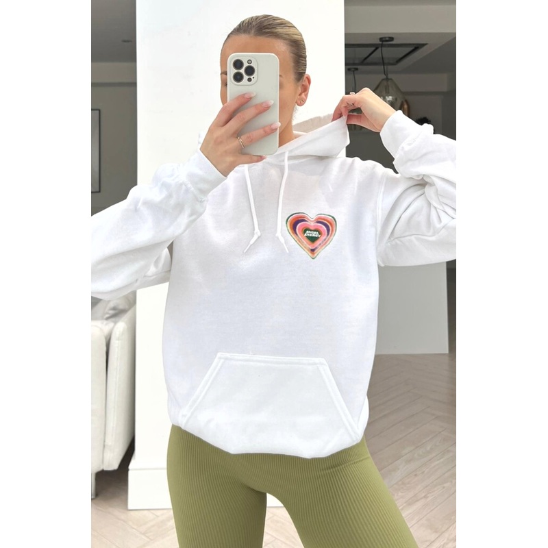Angel energy white printed drawstring hoodie