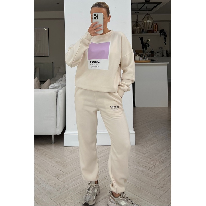 Digital Lavender pantone ecru printed sweater loungewear set